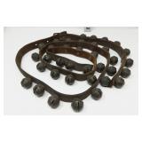 36 Antique Sleigh Bells on Leather Strap