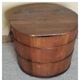 Antique Wooden Bucket w/Lid & Storage