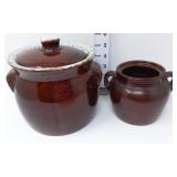 (1) Drip Glazed Bean Pot & (1) Brown without Lid