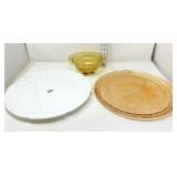 Iridescent Round & Milk Glass Tray (1) Depression