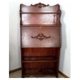 Drop Front Secretary Desk w/Built-In Bookshelf