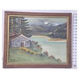 Log Cabin Oil on Canvas Painting by Henry Caspers