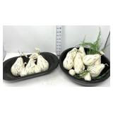 (2) Black Bowls w/Decorative Wood Pears