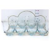 (8) Blue Tint Highball Glass Set w/ Caddy