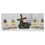 (4) David Winter Cameos & Unmarked Windmill