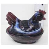 Vintage Small Amethyst Slag Hen on a Nest