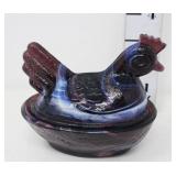 Vintage Small Amethyst Slag Hen on a Nest
