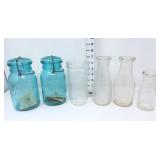 (3) Ball Jars & (3) Milk Bottles