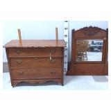 Wooden 3 Drawer Dresser w/Carved Mirror - Dresser