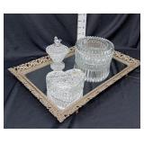 Mirrored Vanity Tray & 3 Glass Trinket Boxes