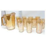 Orange Iridescent Pitcher w/ (11) Tumblers