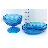 Blue Glass Compote & Divided Dish