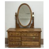 6 Drawer Wooden Dresser w/ Oval Mirror
