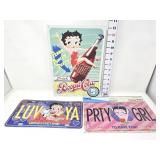 (2) Betty Boop License Plates & (1) Metal Sign