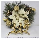 Brass Reindeer Candleholder & Christmas Wreath