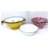 (2) Enamelware Colanders & (1) Bowl