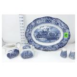 Liberty Blue Serving Platter, Creamer & Sugar, &