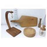 Wooden Cutting Board, Banana Hanger, Honey Jar &