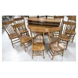 48" Round Oak Table w/8 Chairs & (2) 12" Leaves