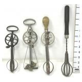 (3) Vintage Rotary Beaters & (1) Whisk