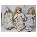 (3) Blue Eyed & Blonde Hair Porcelain Dolls