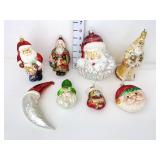 (8) Vintage Glass Blown Santa Ornaments