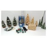 Village Christmas Trees, Lights, & Straw Bale