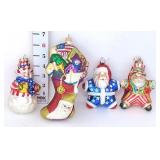 (4) Glass Blown Patriotic Christmas Ornaments
