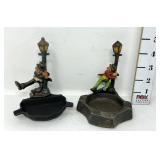 (2) Vintage Drunk Hobo Cast Iron Ashtrays