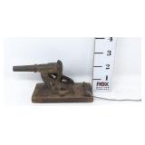 Antique Cast Iron Burgular Alarm Cannon On Wood