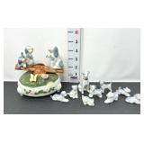 Miniature Blue & White Dogs & Animated Music Box