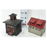 (2) Vintage Cast Iron Still Banks - Bank & Garage