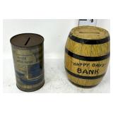 (2) Vintage Tin Banks - PBR & Happy Days No key