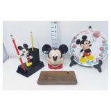 Mickey Mouse Pencil Holders, Bank & Plate -