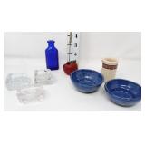 Salts, Pottery Bowls/Creamer, Cobalt Bottle &