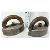 (2) Ornate Wooden Handle Sad Irons
