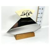 Alaska ULU Curved Stainless Steel Knife on Stand