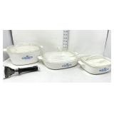 (3) Corning Ware Blue Covered Casserole Dishes &