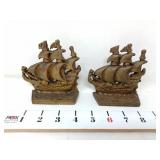 Cast Metal Galleon Sailing Ship Bookends