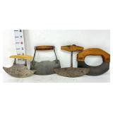 (4) Antique Food Choppers - (1) w/ Bone Handle