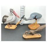 (3) Hand Carved Wooden Birds