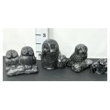 (4) Carved Soapstone Owl Figures