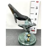 Hand Sculpted Solid Brass Whale w/baby on Marble