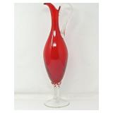 16" Ruby Glass Pitcher w/Applied Handle & Base