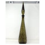 23"MCM Olive Green Glass Decanter - Hobnail
