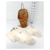 Vintage Handmade Birch Bark Wall Pocket & Rabbit