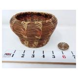 Basket made w/Pine Needles & Miniature Woven Bowl