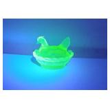 Miniature Uranium Glass Hen on Nest MB