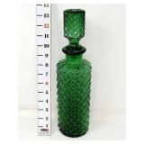 Vintage Emerald Green Glass Diamond Cut Decanter