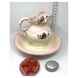 Ceramic Cream & Pink Wash Basin & Pitcher & Soap